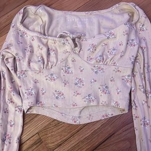 Yellow floral long sleeve crop top / small / never worn